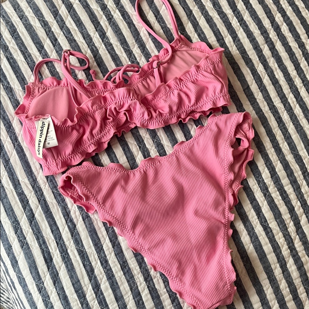 Dippin Daisys Pink Ruffle Ribbed Bikini - Picture 2 of 2